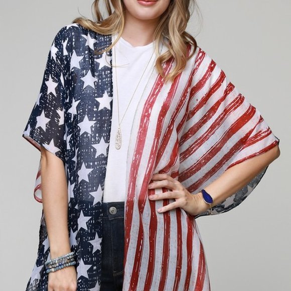 NEW American Flag Short Sleeve Kimono Wrap - Picture 9 of 12